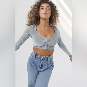 Urban Outfitters Blue Gold Paradox Ruched Cropped Top